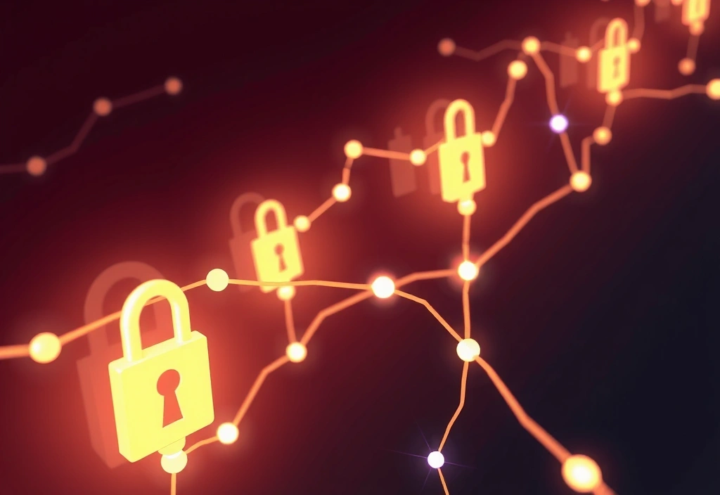 Icone astratte di dati che scorrono in un ambiente sicuro