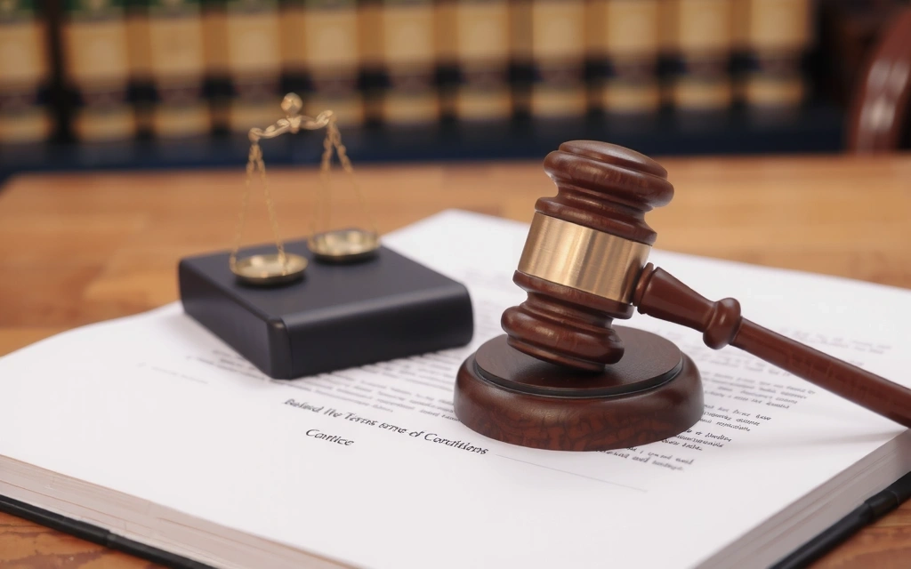 Gavel della giustizia su un tavolo con documenti legali